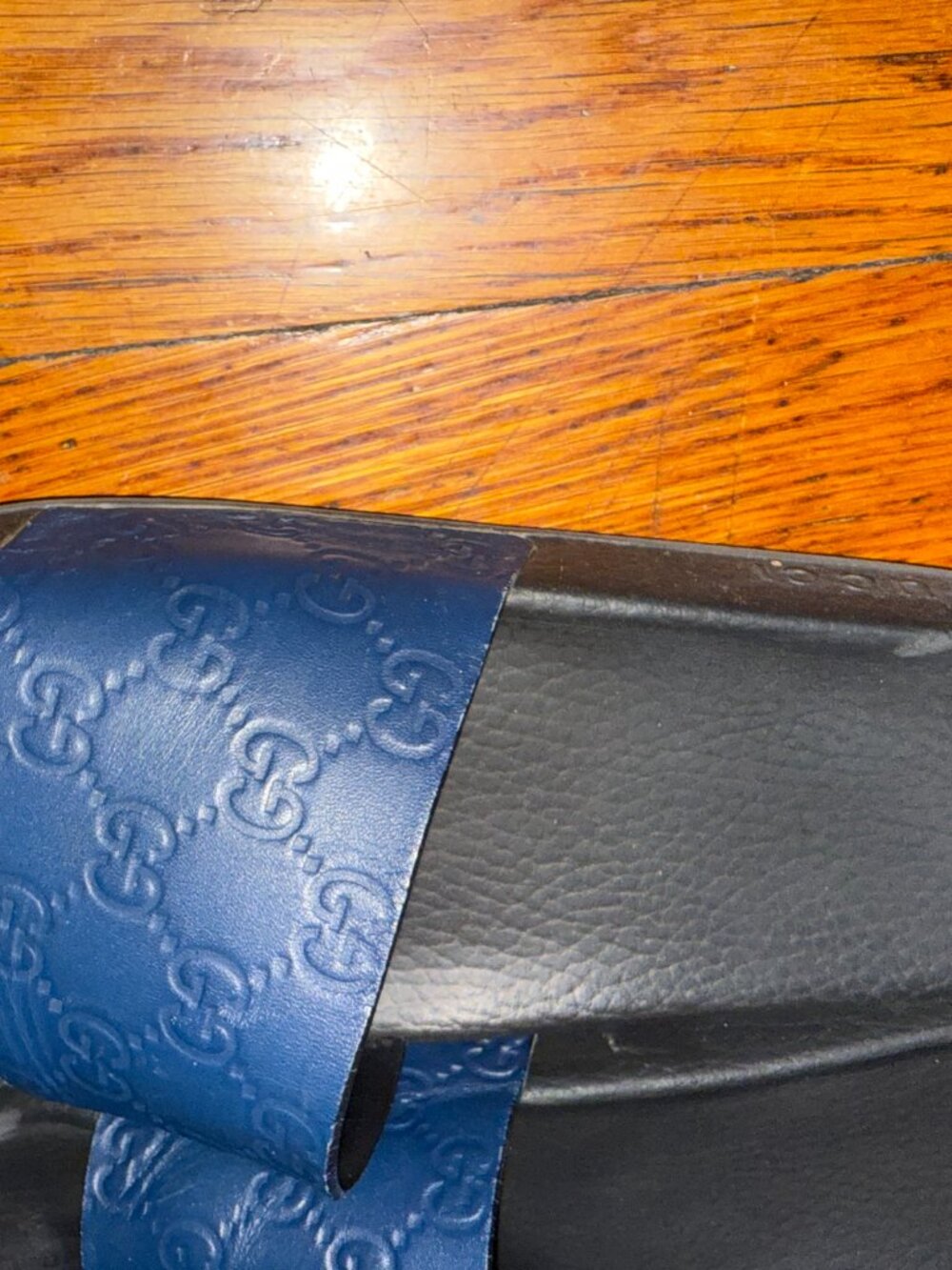 Gucci Leather Slides Women's Size: 9 Guccissimia Navy Blue - Picture 7 of 12